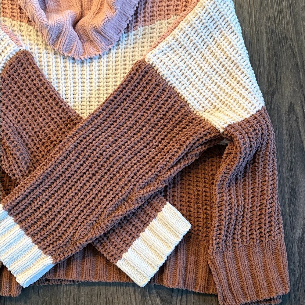 Anthropology POL Chunky Knit Oversized Sweater - Color Block - Size L - Picture 6 of 6